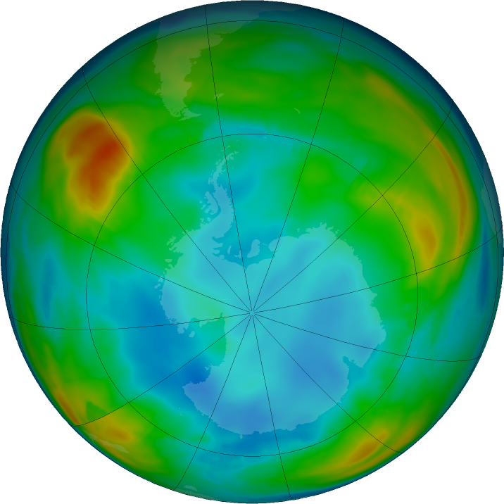 Antarctic ozone map for 15 July 2016